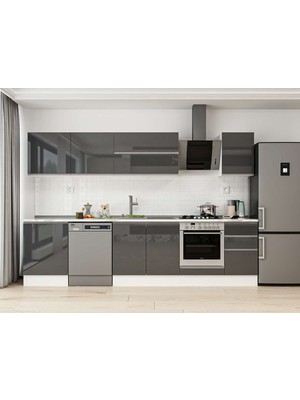 Alvinka 305X210 cm High Gloss Mutfak Dolabı M-E80S60S45-2 Antrasit - Suntalam