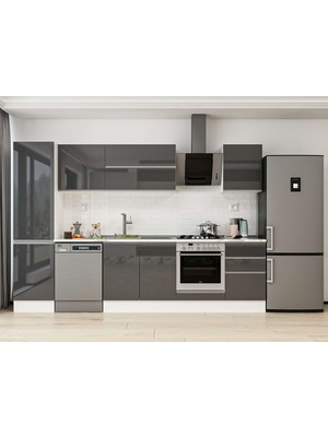 Alvinka 300X210 cm High Gloss Mutfak Dolabı MB-E80B50S50-2 Antrasit - Mdf