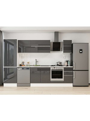 Alvinka 300X210 cm High Gloss Mutfak Dolabı MB-E80B60S40-2 Antrasit - Mdf