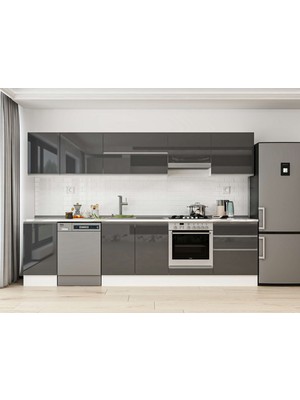 Alvinka 305X210 cm High Gloss Mutfak Dolabı M-E80S45S60-1 Antrasit - Mdf