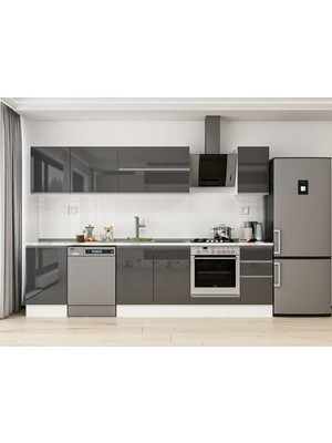 Alvinka 300X210 cm High Gloss Mutfak Dolabı M-E90S50S40-2 Antrasit - Suntalam