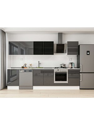 Alvinka 300X210 cm High Gloss Mutfak Dolabı M-E80S50S50-3 Antrasit - Mdf