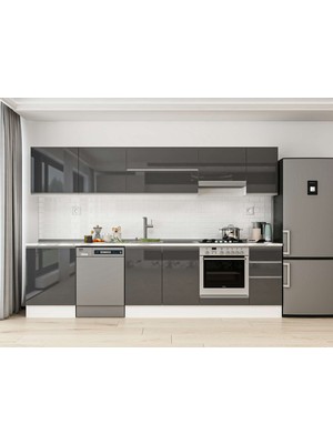 Alvinka 300X210 cm High Gloss Mutfak Dolabı M-E80S60S40-1 Antrasit - Mdf