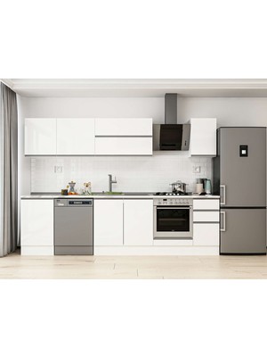 Alvinka 300X210 cm High Gloss Mutfak Dolabı M-E90S50S40-2 Beyaz - Mdf