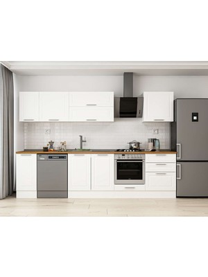 Alvinka 300X210 cm Klasik Mebran Mutfak Dolabı M-E80S40S60-2 Beyaz - Suntalam