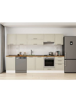 Alvinka 300X210 cm Klasik Mebran Mutfak Dolabı M-E80S50S50-1 Kumtaşı - Mdf