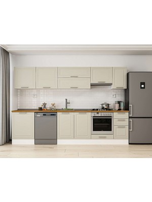 Alvinka 300X210 cm Klasik Mebran Mutfak Dolabı M-E80S60S40-1 Kumtaşı - Mdf