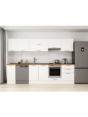 Alvinka 300X210 cm Klasik Mebran Mutfak Dolabı M-E80S40S60-1 Beyaz - Mdf