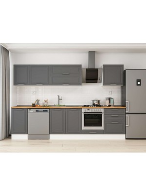 Alvinka 300X210 cm Klasik Mebran Mutfak Dolabı M-E80S40S60-2 Antrasit - Mdf