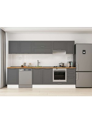 Alvinka 300X210 cm Klasik Mebran Mutfak Dolabı M-E90S50S40-1 Antrasit - Suntalam