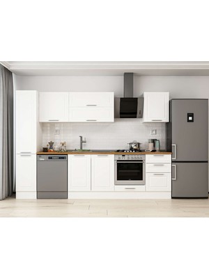 Alvinka 300X210 cm Klasik Mebran Mutfak Dolabı MB-E90B40S50-2 Beyaz - Suntalam