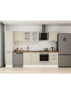 Alvinka 300X210 cm Klasik Mebran Mutfak Dolabı MB-E90B40S50-3 Kumtaşı - Suntalam