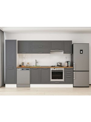 Alvinka 300X210 cm Klasik Mebran Mutfak Dolabı MB-E90B50S40-1 Antrasit - Suntalam
