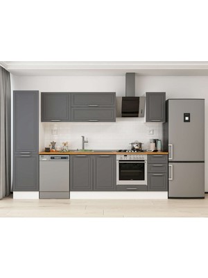 Alvinka 300X210 cm Klasik Mebran Mutfak Dolabı MB-E90B50S40-2 Antrasit - Suntalam