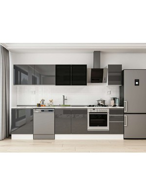 Alvinka 300X210 cm High Gloss Mutfak Dolabı M-E80S60S40-3 Antrasit - Mdf