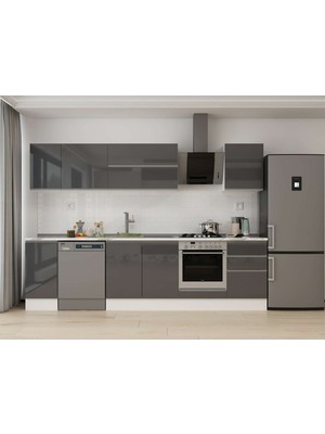 Alvinka 300X210 cm High Gloss Mutfak Dolabı M-E90S40S50-2 Antrasit - Mdf