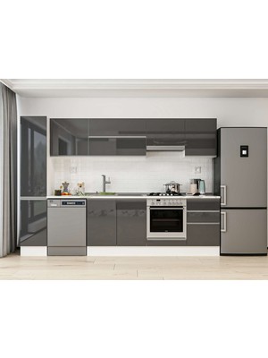 Alvinka 300X210 cm High Gloss Mutfak Dolabı MB-E90B40S50-1 Antrasit - Mdf