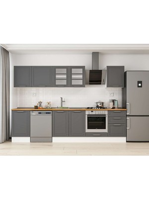 Alvinka 300X210 cm Klasik Mebran Mutfak Dolabı M-E80S50S50-3 Antrasit - Mdf