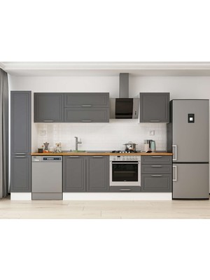 Alvinka 300X210 cm Klasik Mebran Mutfak Dolabı MB-E80B40S60-2 Antrasit - Mdf