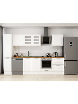 Alvinka 300X210 cm Klasik Mebran Mutfak Dolabı MB-E80B40S60-3 Beyaz - Mdf