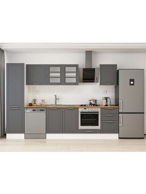 Alvinka 300X210 cm Klasik Mebran Mutfak Dolabı MB-E80B50S50-3 Antrasit - Mdf