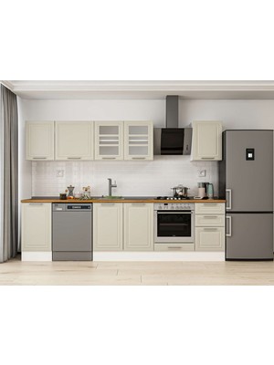 Alvinka 300X210 cm Klasik Mebran Mutfak Dolabı M-E90S45S45-3 Kumtaşı - Suntalam