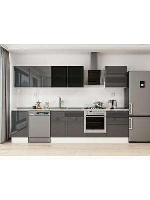 Alvinka 305X210 cm High Gloss Mutfak Dolabı M-E80S45S60-3 Antrasit - Suntalam