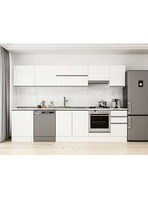 Alvinka 305X210 cm High Gloss Mutfak Dolabı M-E80S60S45-1 Beyaz - Suntalam