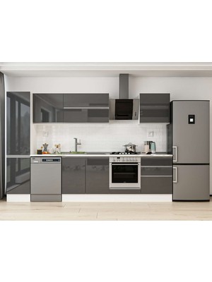 Alvinka 305X210 cm High Gloss Mutfak Dolabı MB-E80B45S60-2 Antrasit - Suntalam