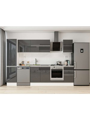 Alvinka 300X210 cm High Gloss Mutfak Dolabı MB-E90B45S45-2 Antrasit - Mdf