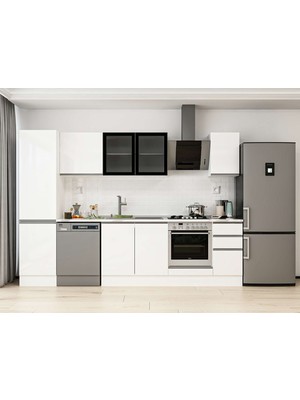 Alvinka 300X210 cm High Gloss Mutfak Dolabı MB-E90B50S40-3 Beyaz - Mdf