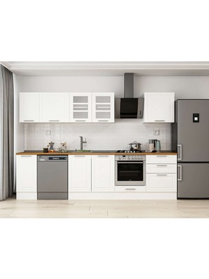 Alvinka 300X210 cm Klasik Mebran Mutfak Dolabı M-E80S40S60-3 Beyaz - Suntalam