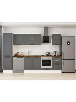 Alvinka 300X210 cm Klasik Mebran Mutfak Dolabı MB-E80B50S50-2 Antrasit - Suntalam
