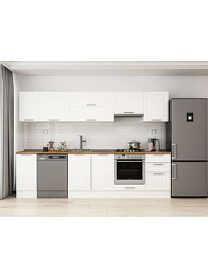 Alvinka 300X210 cm Klasik Mebran Mutfak Dolabı M-E90S40S50-1 Beyaz - Mdf