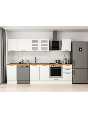 Alvinka 300X210 cm Klasik Mebran Mutfak Dolabı M-E90S45S45-3 Beyaz - Suntalam