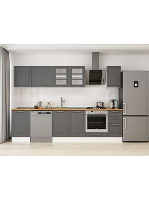 Alvinka 300X210 cm Klasik Mebran Mutfak Dolabı M-E90S50S40-3 Antrasit - Mdf