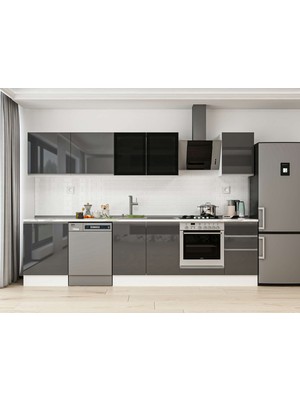 Alvinka 305X210 cm High Gloss Mutfak Dolabı M-E80S60S45-3 Antrasit - Suntalam