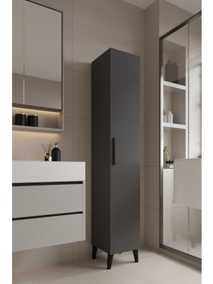 Aymobsan Mundo Tek Kapılı Banyo Dolabı Çok Amaçlı Dolap - Antrasit