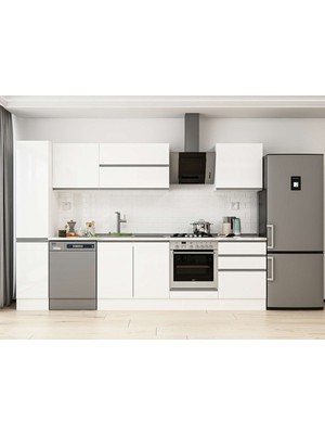 Alvinka 300X210 cm High Gloss Mutfak Dolabı MB-E80B40S60-2 Beyaz - Mdf