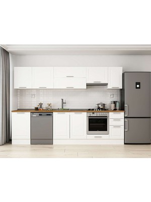 Alvinka 300X210 cm Klasik Mebran Mutfak Dolabı M-E90S50S40-1 Beyaz - Suntalam