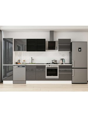 Alvinka 305X210 cm High Gloss Mutfak Dolabı MB-E80B45S60-3 Antrasit - Mdf