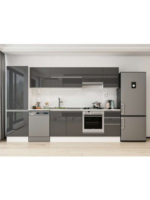 Alvinka 305X210 cm High Gloss Mutfak Dolabı MB-E80B60S45-1 Antrasit - Mdf