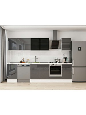 Alvinka 305X210 cm High Gloss Mutfak Dolabı M-E90S50S45-3 Antrasit - Mdf