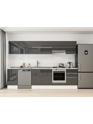 Alvinka 305X210 cm High Gloss Mutfak Dolabı M-E90S45S50-1 Antrasit - Mdf