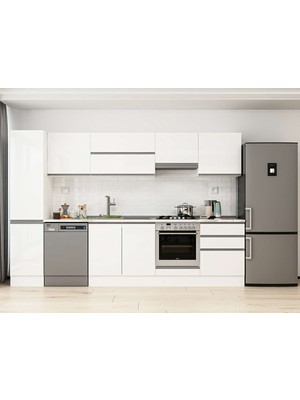 Alvinka 305X210 cm High Gloss Mutfak Dolabı MB-E80B45S60-1 Beyaz - Suntalam