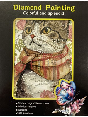 Elegantshop 5d Yapışan Boncuk Goblen Mozaik Tablo Pano 15*20 cm Kedi