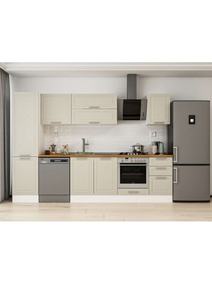 Alvinka 305X210 cm Klasik Mebran Mutfak Dolabı MB-E90B50S45-2 Kumtaşı - Suntalam