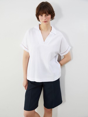 Lc Waikiki Yeni Sezon Gömlek Yaka Ajur Detaylı Bluz