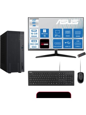 Asus Expertcenter P500MV Intel® Core™ Ultra 7 240H 5.2ghz Aı 16GB Ddr5 512GB SSD 27"120Hz 4GB/RX550  WIN11HOME Mini Tower Masaüstü Bilgisayar E724016512B0D21H02+ZETTAUSBBELLEK