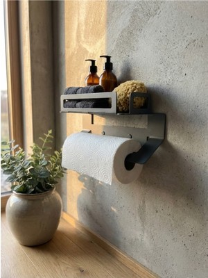 Metal Duvar Tipi Çok Amaçlı Banyo Rafı ve Kağıt Havluluk - Yapışkanlı & Vidalı Montaj